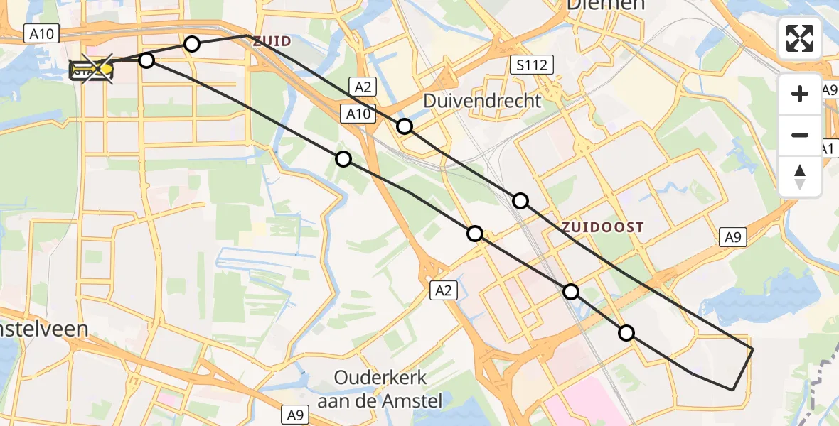 Routekaart van de vlucht: Lifeliner 1 naar VU Medisch Centrum Amsterdam