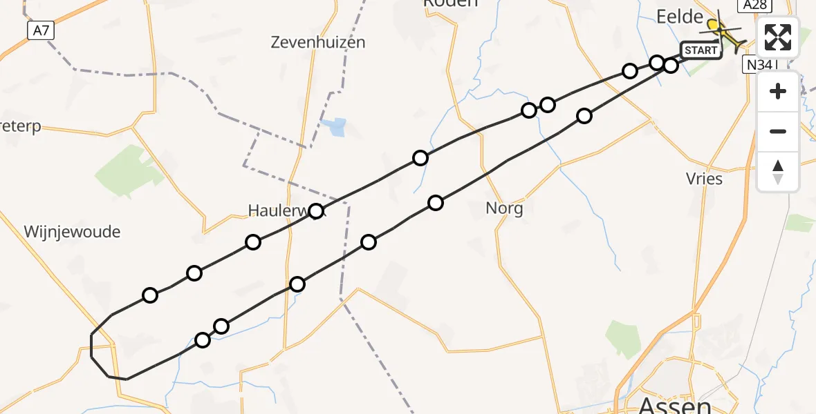 Routekaart van de vlucht: Lifeliner 4 naar Groningen Airport Eelde