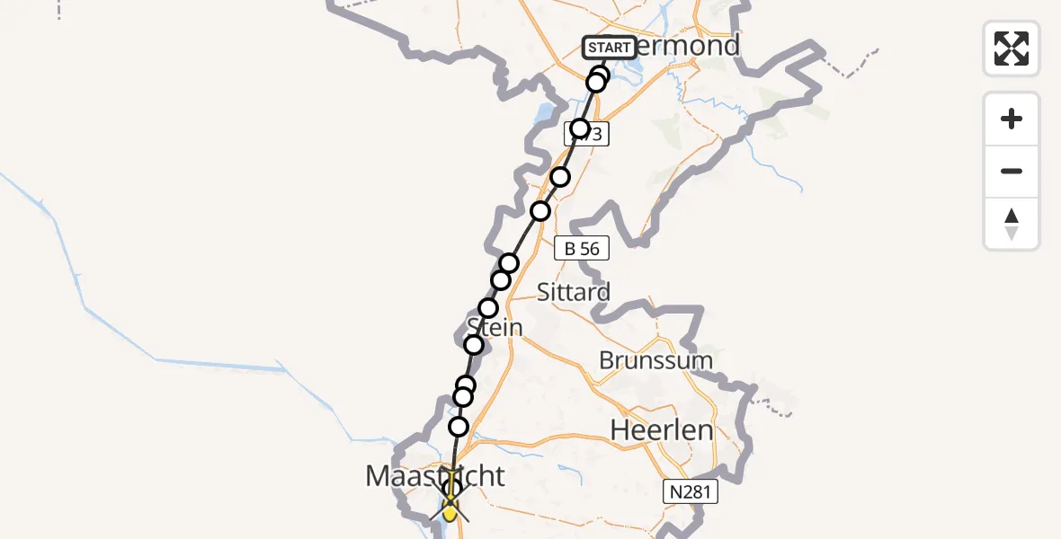 Routekaart van de vlucht: Lifeliner 3 naar Maastricht UMC+