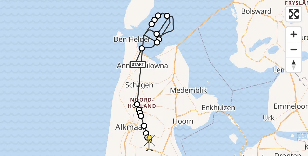 Routekaart van de vlucht: Politieheli naar Westbeemster