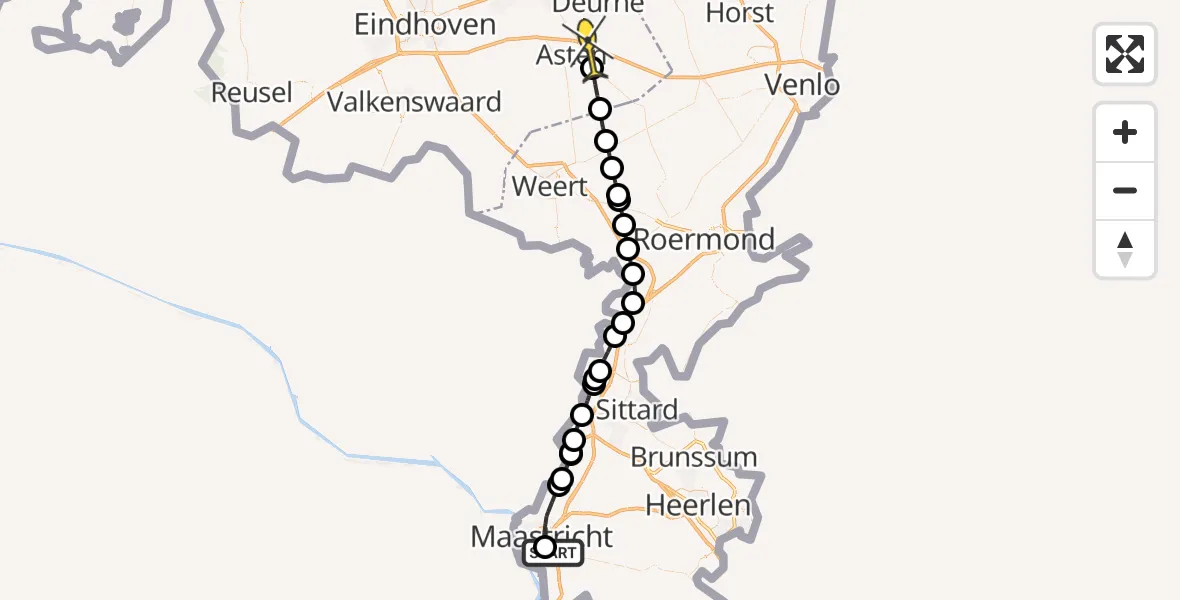 Routekaart van de vlucht: Lifeliner 3 naar Asten