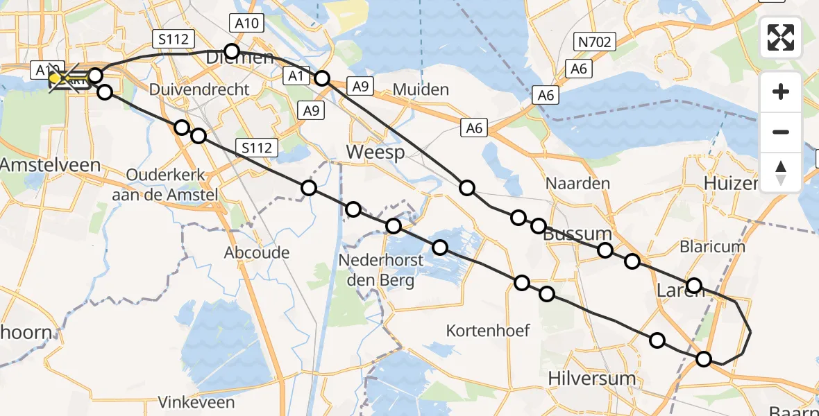 Routekaart van de vlucht: Lifeliner 1 naar VU Medisch Centrum Amsterdam
