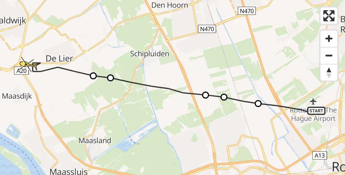 Routekaart van de vlucht: Lifeliner 2 naar De Lier