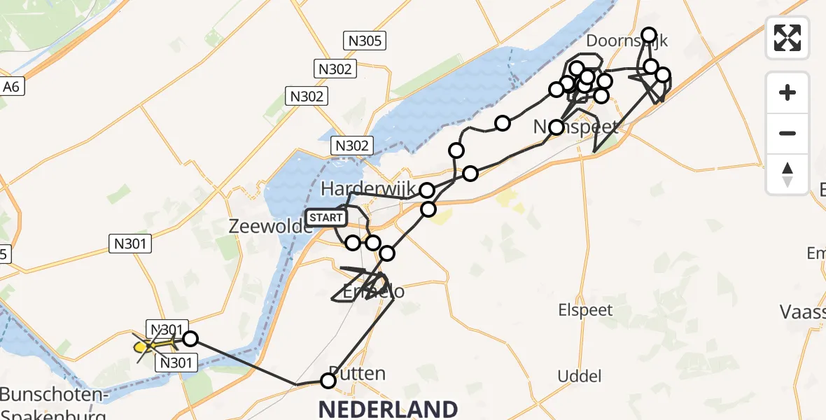 Routekaart van de vlucht: Politieheli naar Zeewolde