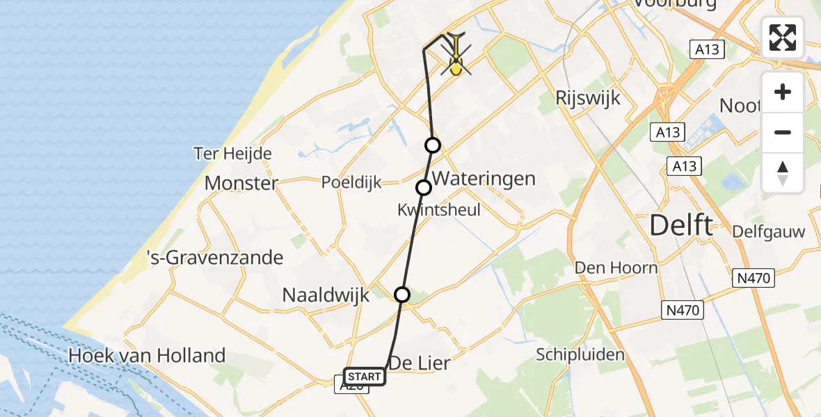 Routekaart van de vlucht: Lifeliner 2 naar Den Haag