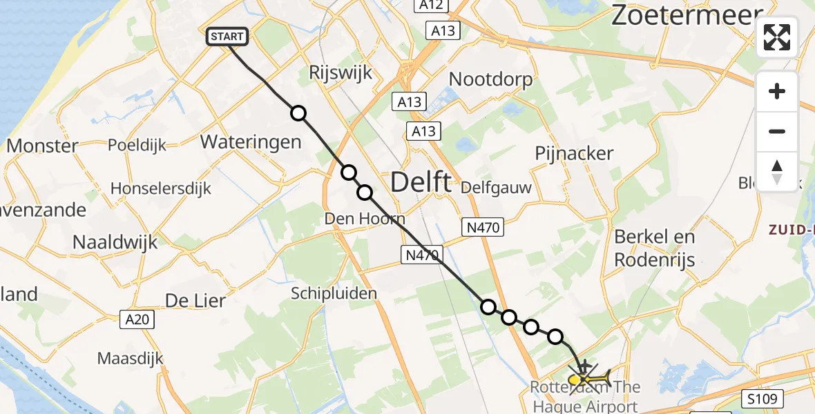 Routekaart van de vlucht: Lifeliner 2 naar Rotterdam The Hague Airport