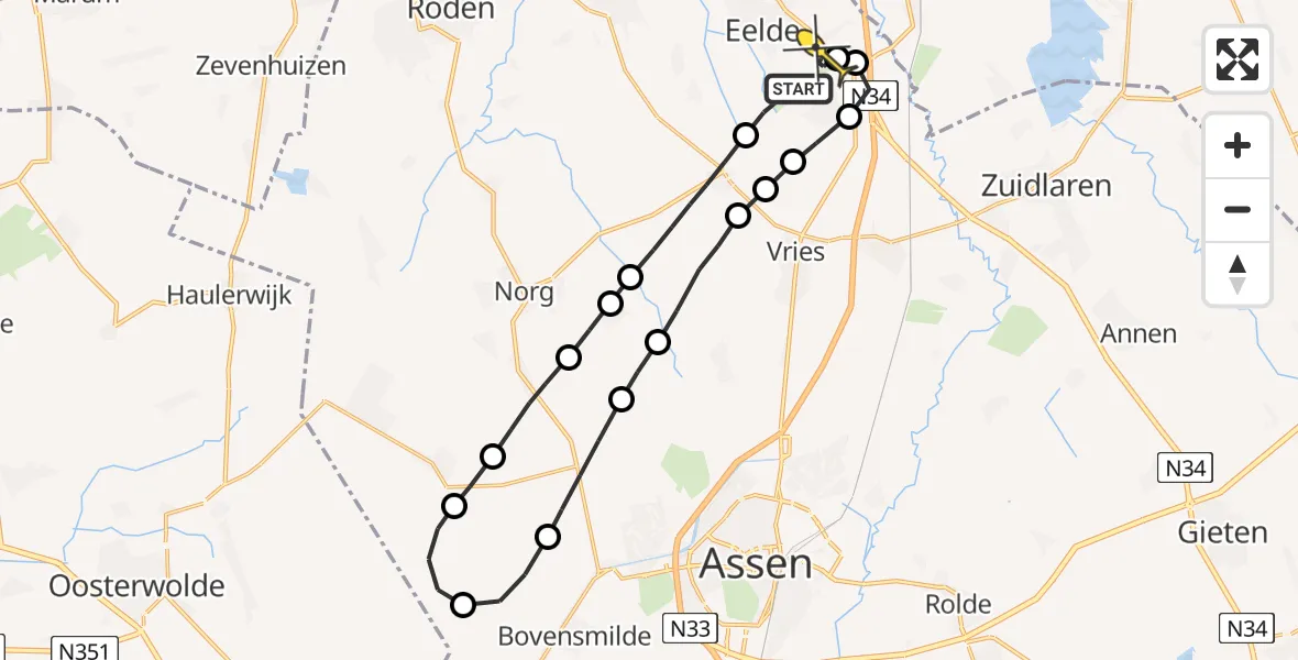 Routekaart van de vlucht: Lifeliner 4 naar Groningen Airport Eelde