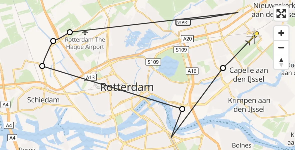 Routekaart van de vlucht: Politiehelikopter naar Capelle aan den IJssel