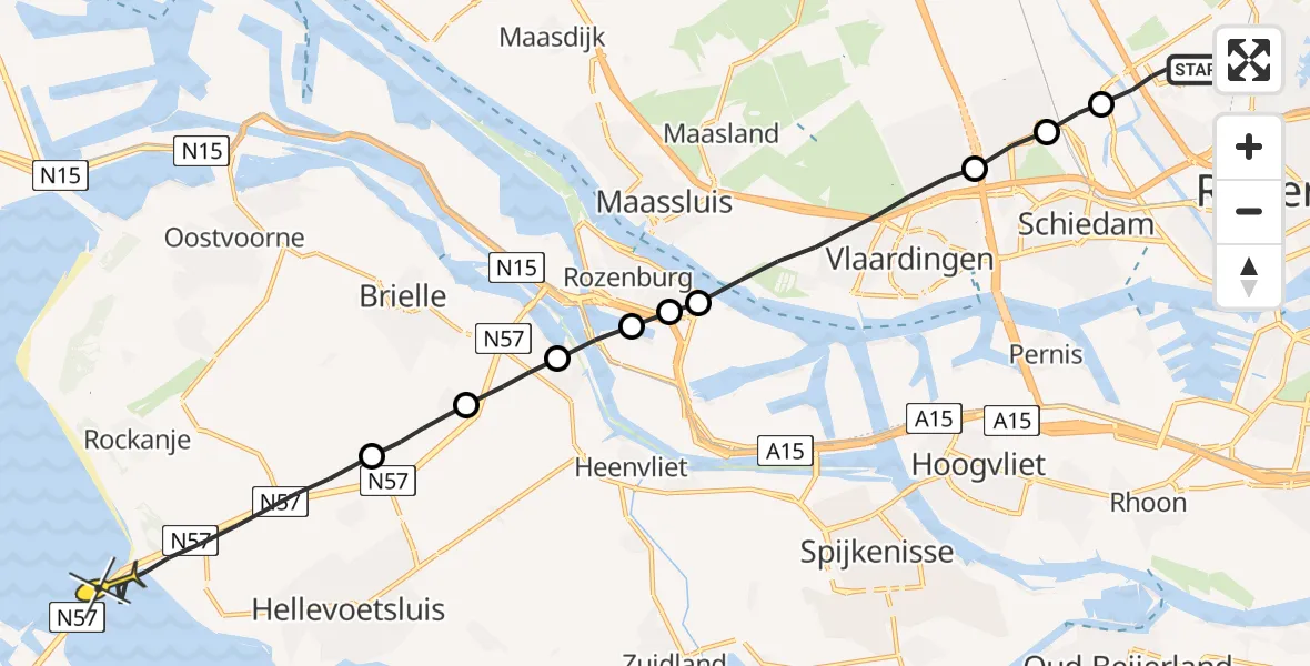 Routekaart van de vlucht: Lifeliner 2 naar Hellevoetsluis