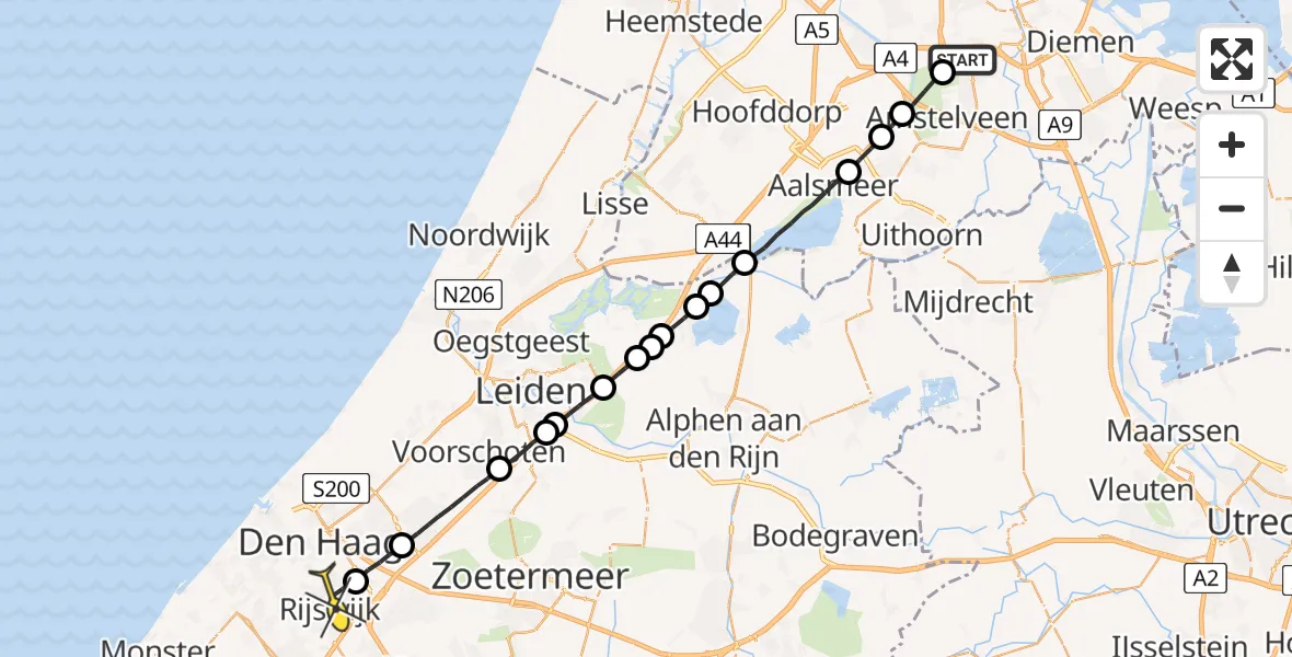 Routekaart van de vlucht: Lifeliner 1 naar Rijswijk