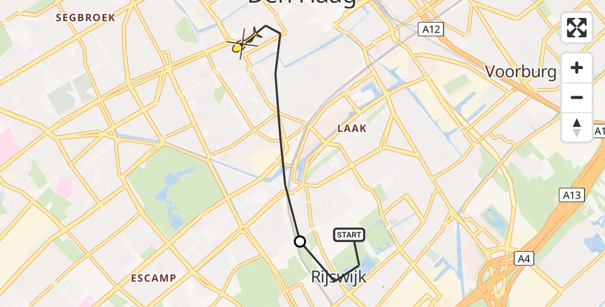 Routekaart van de vlucht: Lifeliner 1 naar Den Haag