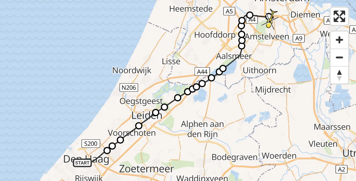 Routekaart van de vlucht: Lifeliner 1 naar VU Medisch Centrum Amsterdam