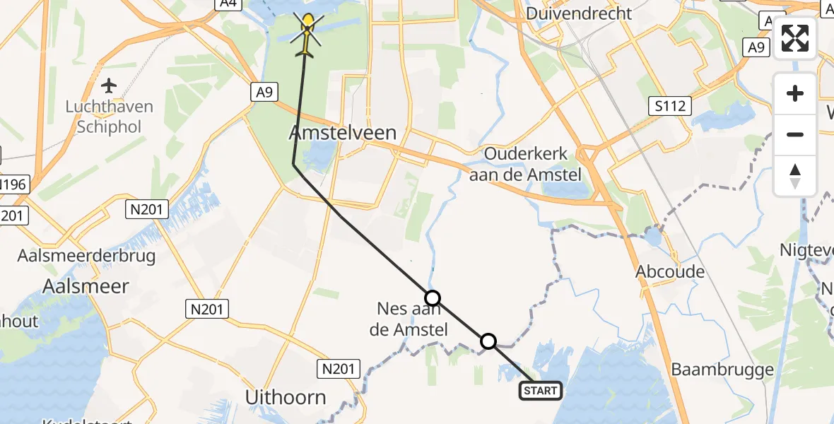 Routekaart van de vlucht: Politiehelikopter naar Amstelveen