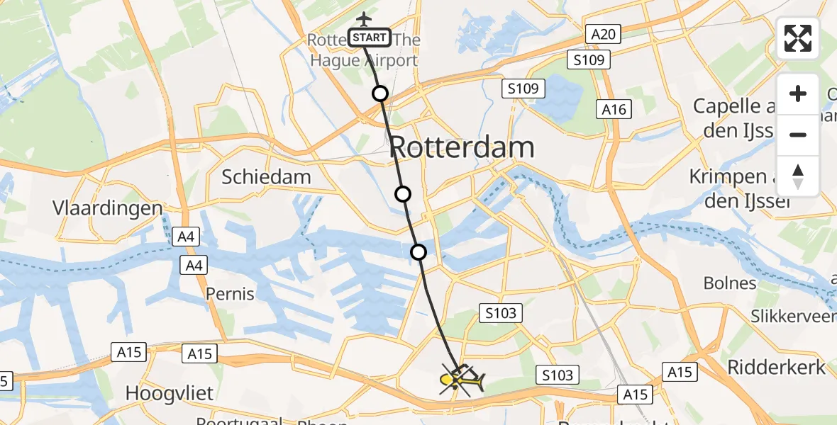 Routekaart van de vlucht: Lifeliner 2 naar Rotterdam