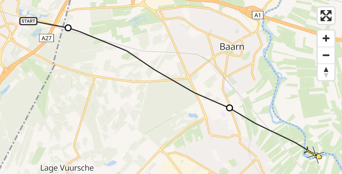 Routekaart van de vlucht: Politiehelikopter naar Hoogland