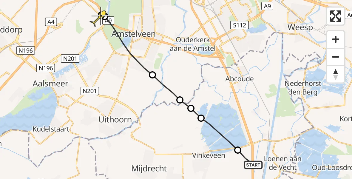 Routekaart van de vlucht: Politieheli naar Schiphol