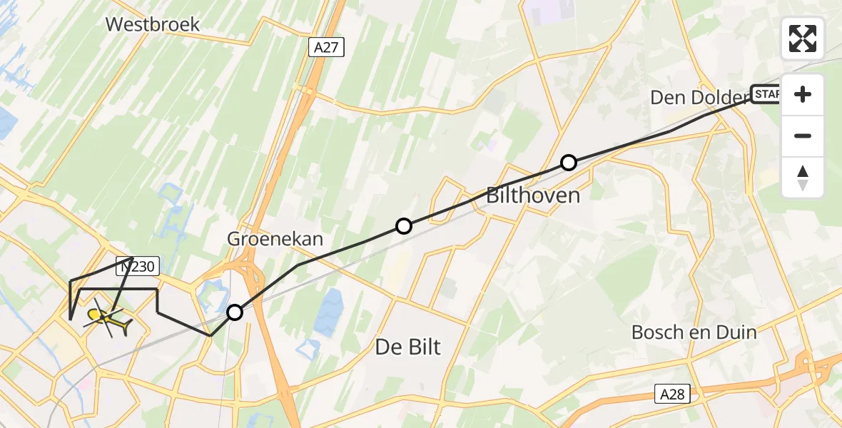 Routekaart van de vlucht: Politieheli naar Utrecht
