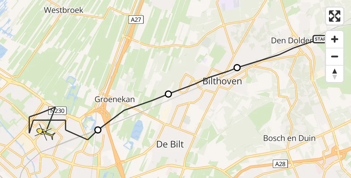 Routekaart van de vlucht: Politiehelikopter naar Utrecht