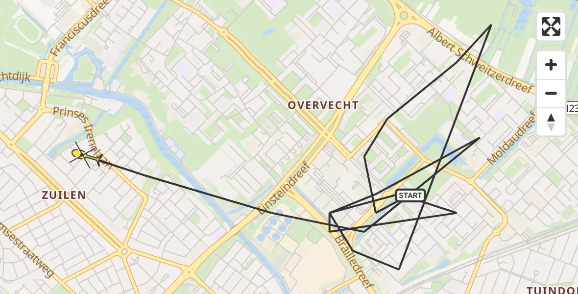 Routekaart van de vlucht: Politieheli naar Utrecht