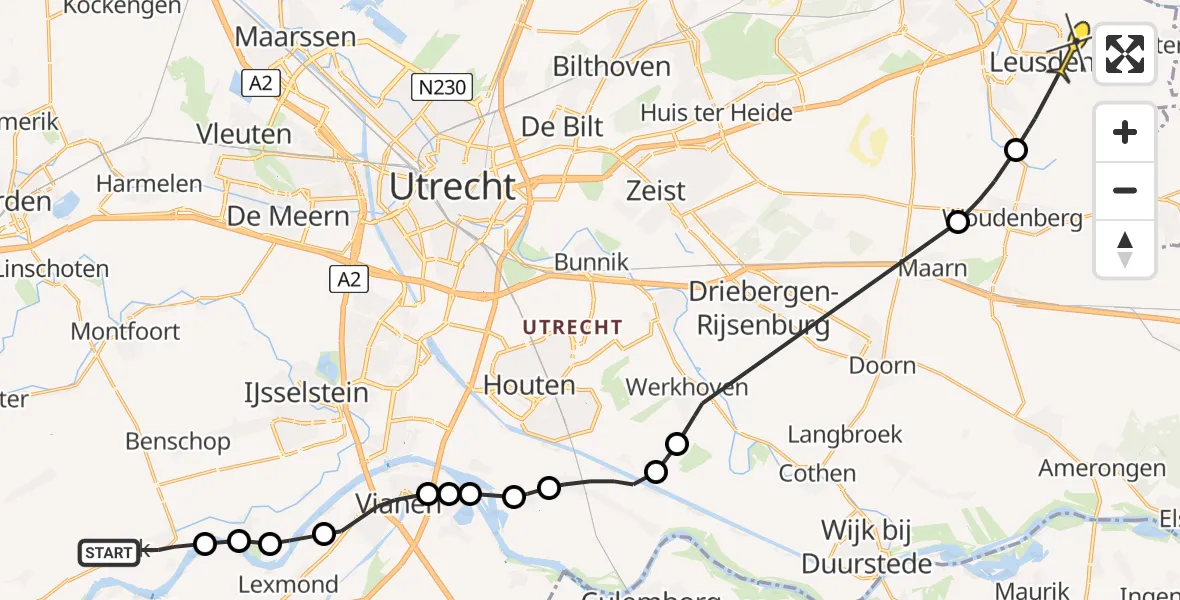 Routekaart van de vlucht: Politiehelikopter naar Leusden