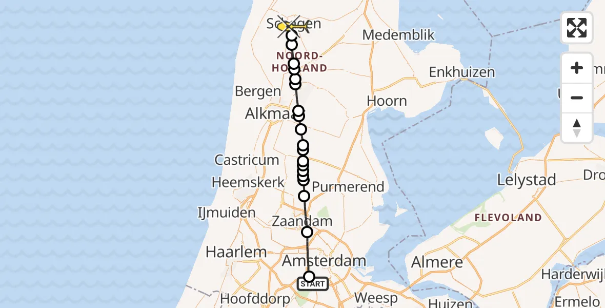 Routekaart van de vlucht: Lifeliner 1 naar Schagen