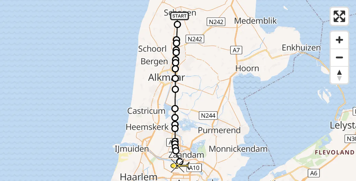 Routekaart van de vlucht: Lifeliner 1 naar Amsterdam Heliport