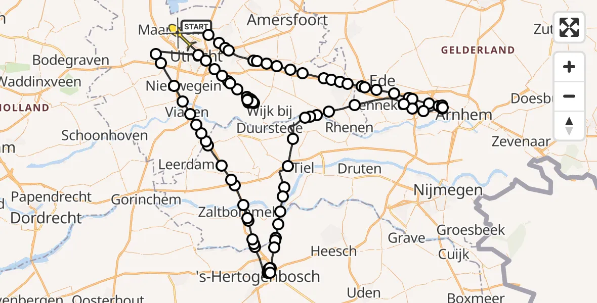 Routekaart van de vlucht: Politiehelikopter naar Utrecht