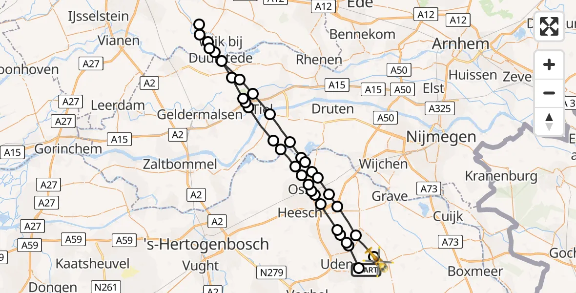 Vluchtroute Traumahelikopter Vliegbasis Volkel - Vliegbasis Volkel, 08 juni 2022, 23:19