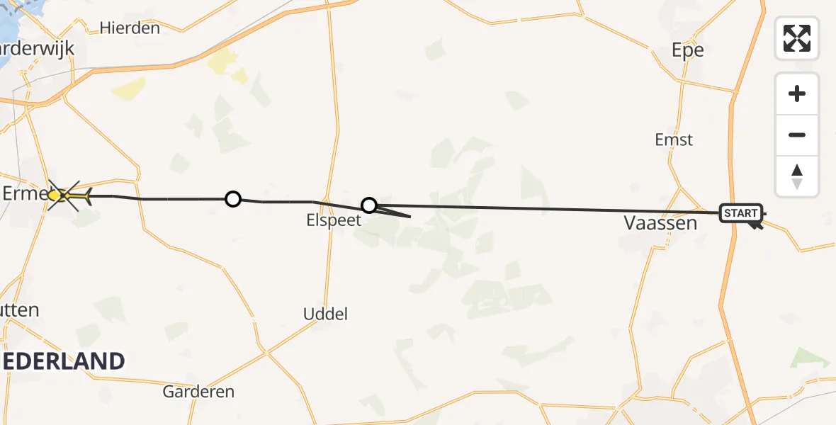 Routekaart van de vlucht: Politieheli naar Ermelo