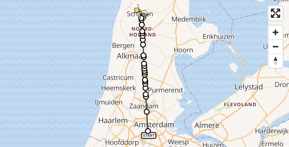 Routekaart van de vlucht: Lifeliner 1 naar Schagen