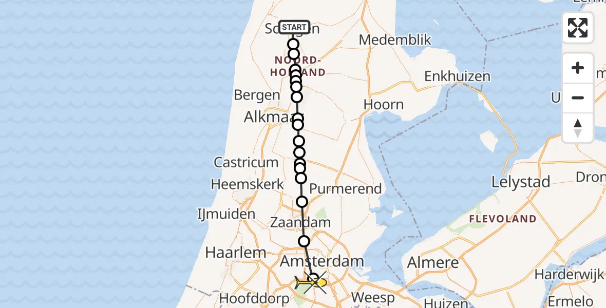 Routekaart van de vlucht: Lifeliner 1 naar VU Medisch Centrum Amsterdam