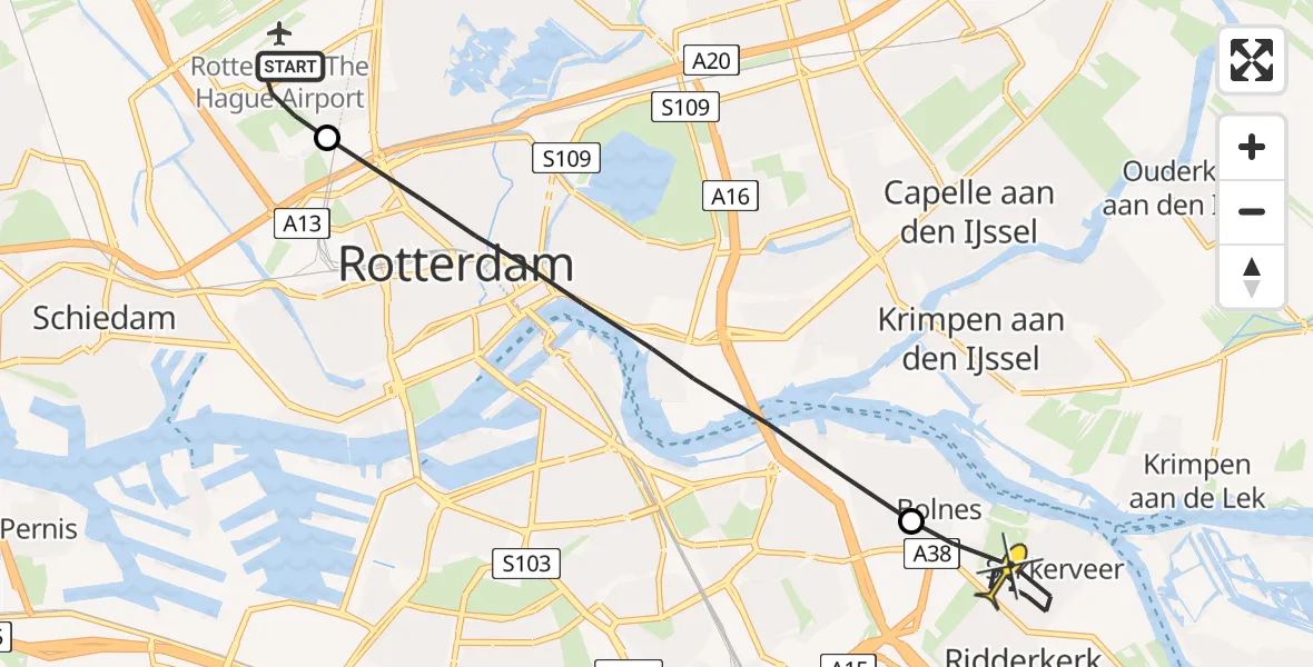 Routekaart van de vlucht: Lifeliner 2 naar Ridderkerk