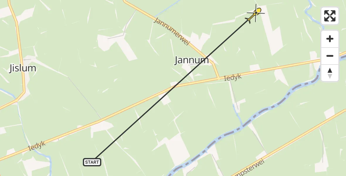 Routekaart van de vlucht: Ambulancehelikopter naar Jannum