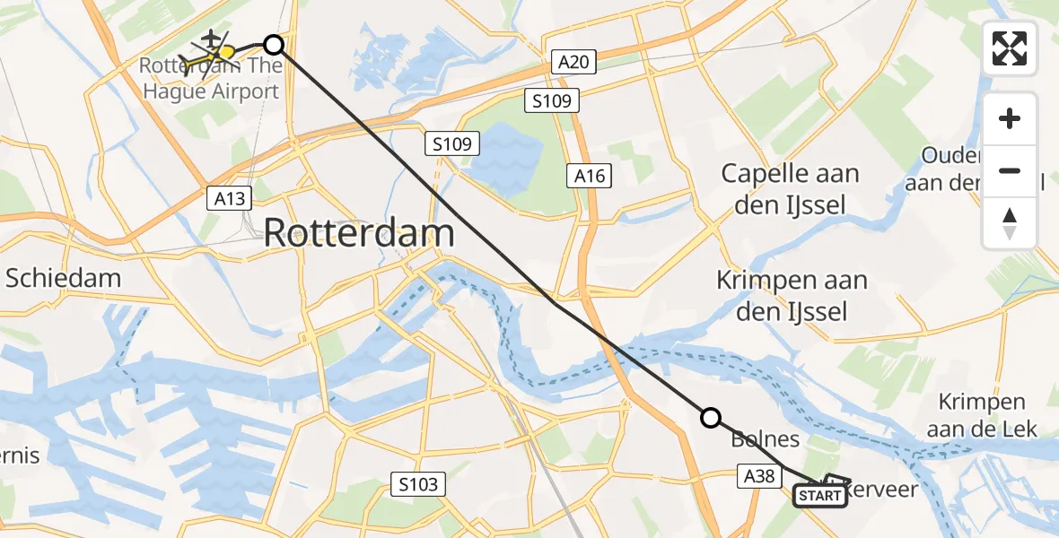 Routekaart van de vlucht: Lifeliner 2 naar Rotterdam The Hague Airport