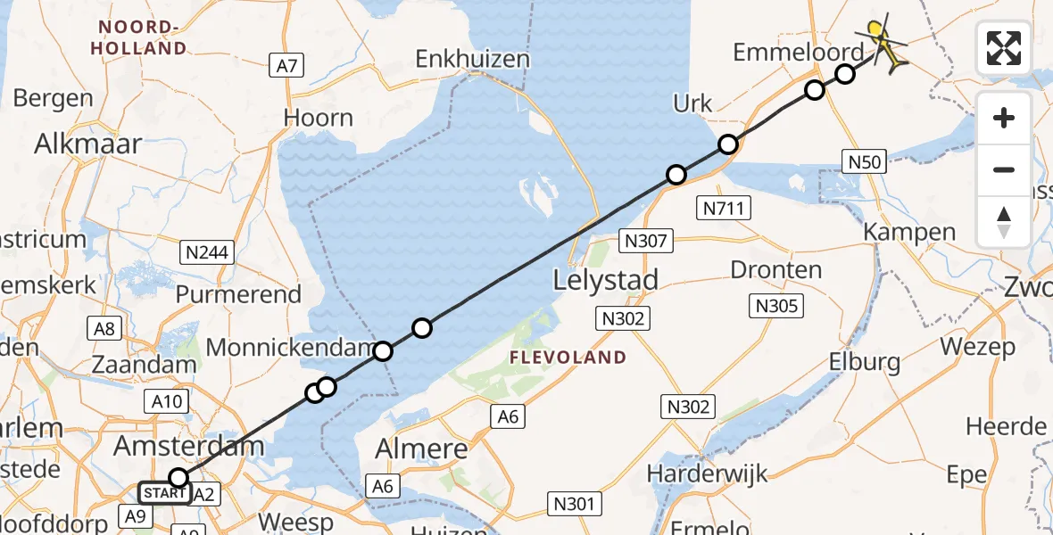 Routekaart van de vlucht: Lifeliner 1 naar Marknesse