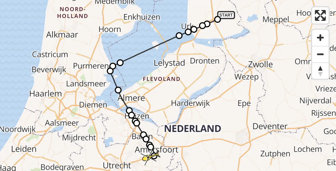 Routekaart van de vlucht: Lifeliner 1 naar Leusden