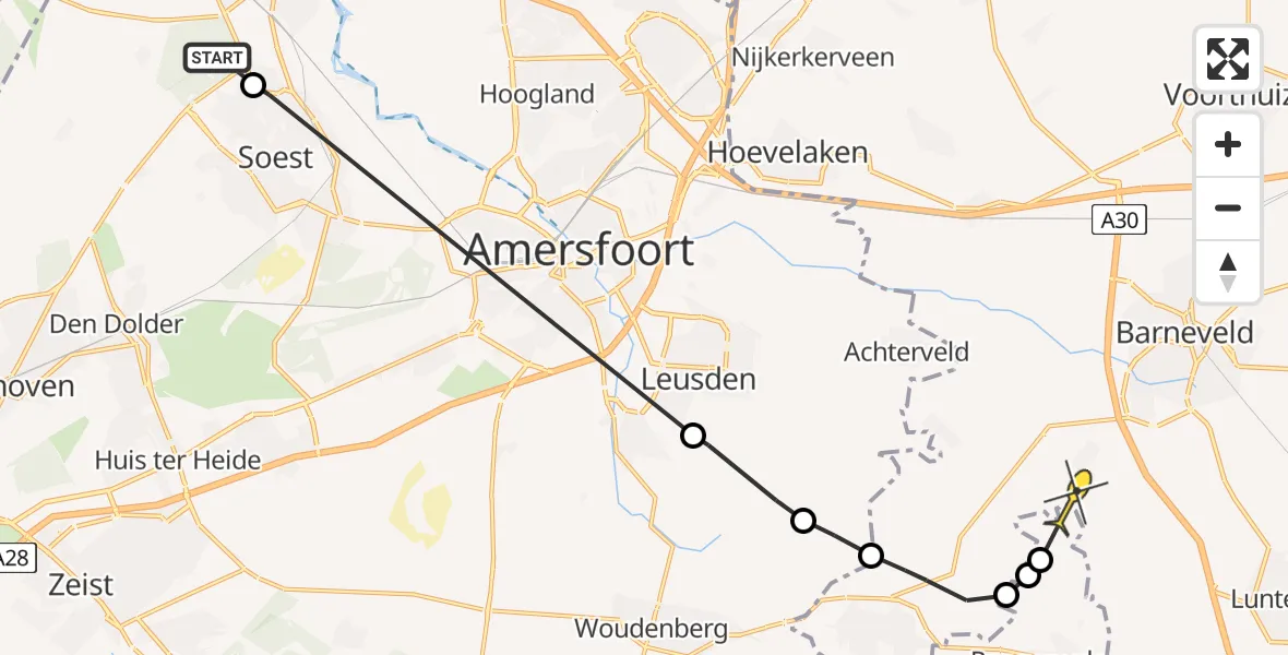 Routekaart van de vlucht: Politieheli naar Lunteren