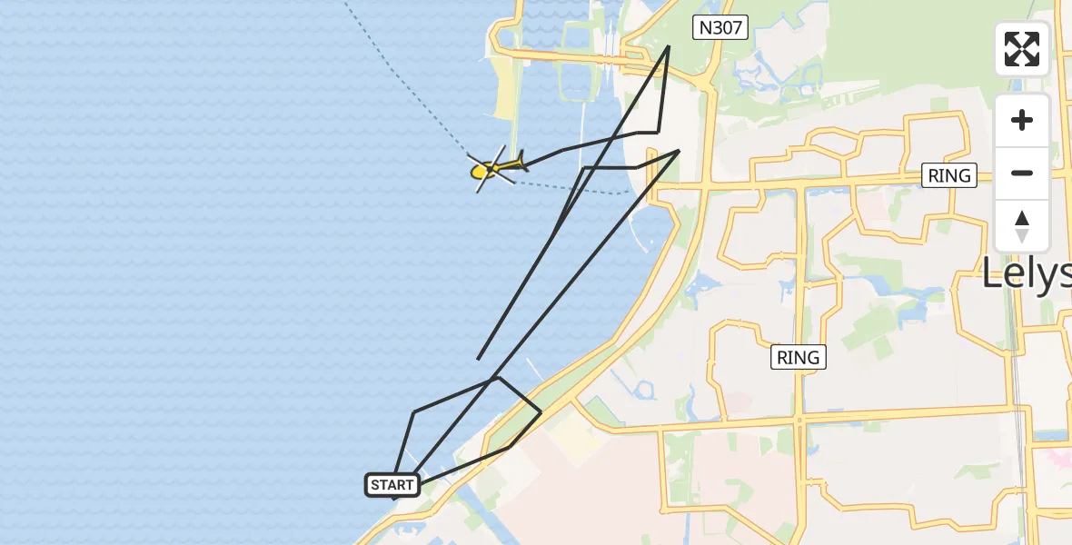 Routekaart van de vlucht: Politiehelikopter naar Lelystad