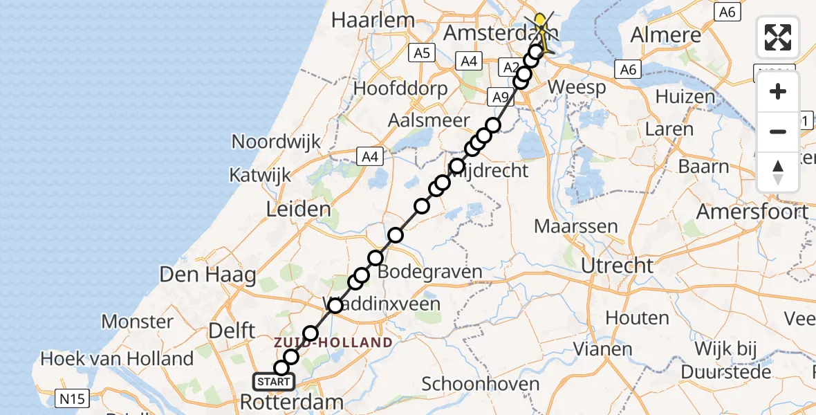 Routekaart van de vlucht: Lifeliner 2 naar Amsterdam