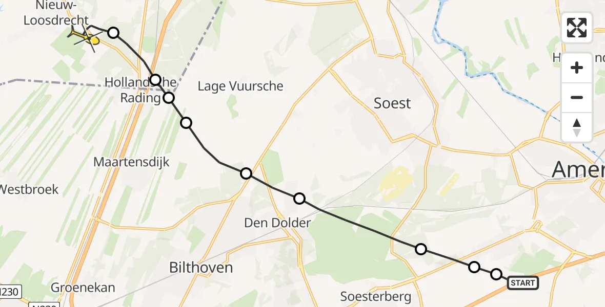 Routekaart van de vlucht: Lifeliner 1 naar Vliegveld Hilversum