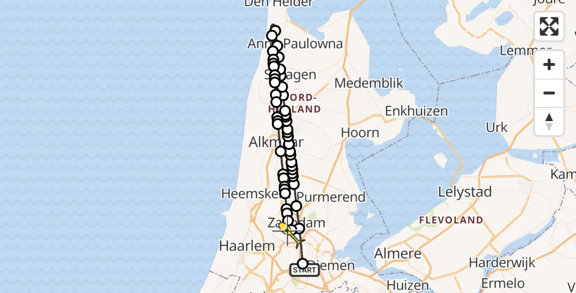 Routekaart van de vlucht: Lifeliner 1 naar Amsterdam Heliport