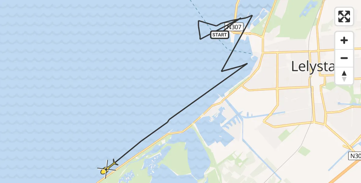 Routekaart van de vlucht: Politiehelikopter naar Lelystad