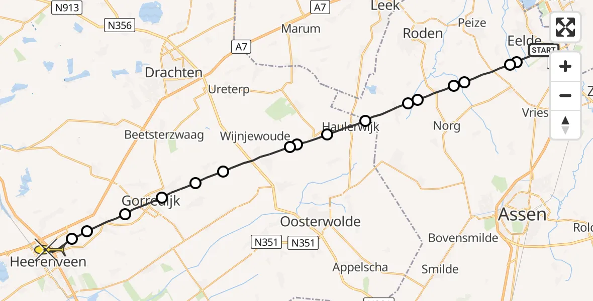 Routekaart van de vlucht: Lifeliner 4 naar Heerenveen