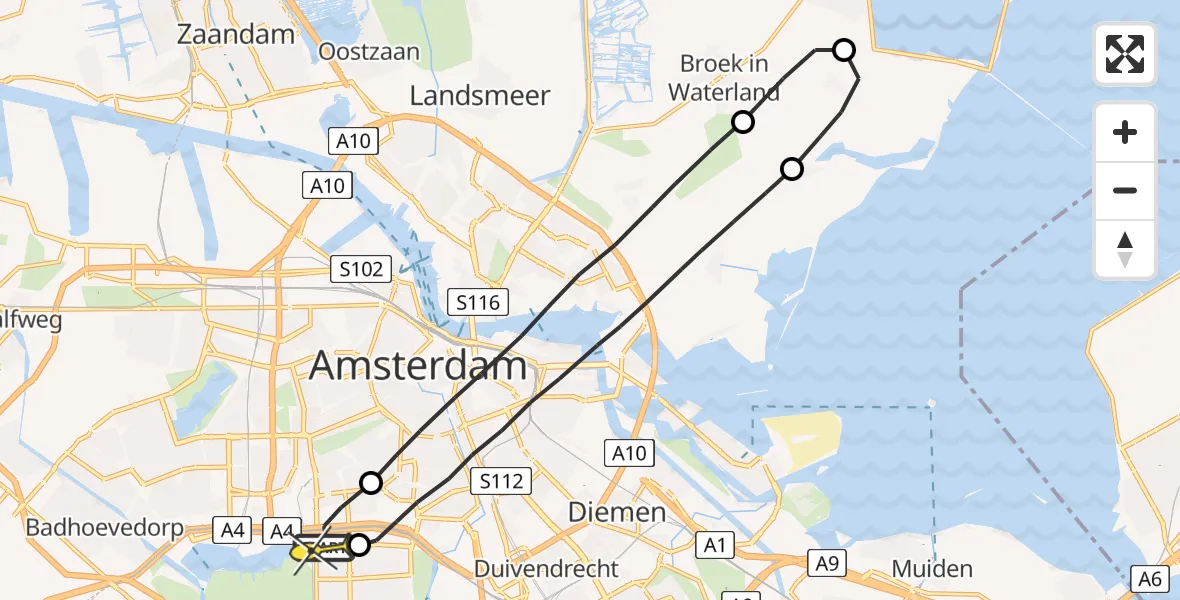 Vluchtroute Traumahelikopter van VU Medisch Centrum Amsterdam naar VU Medisch Centrum Amsterdam