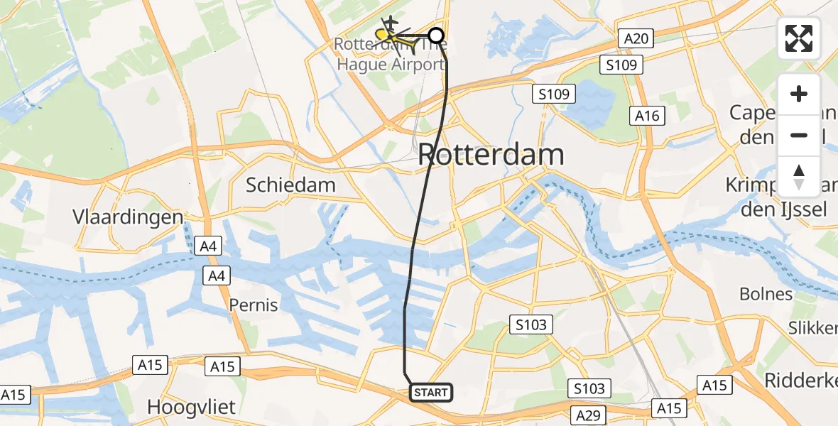 Routekaart van de vlucht: Lifeliner 2 naar Rotterdam The Hague Airport