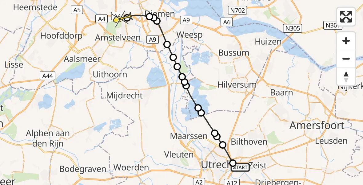 Routekaart van de vlucht: Lifeliner 1 naar VU Medisch Centrum Amsterdam