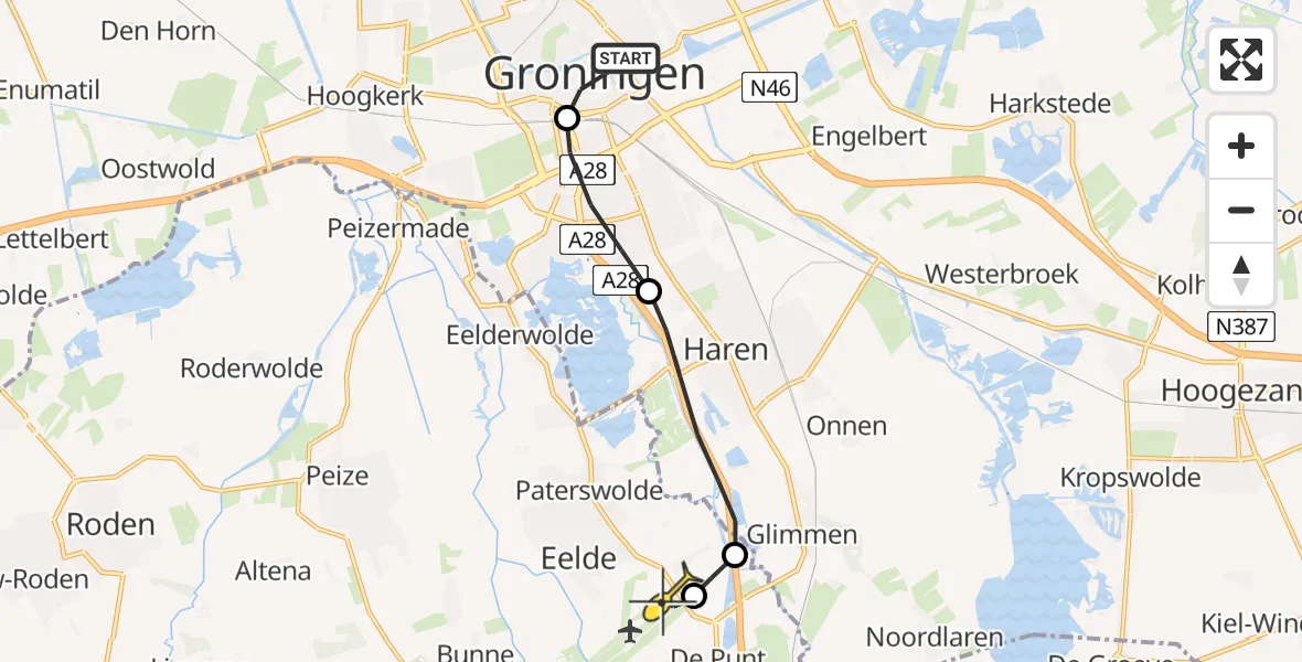 Routekaart van de vlucht: Lifeliner 4 naar Groningen Airport Eelde