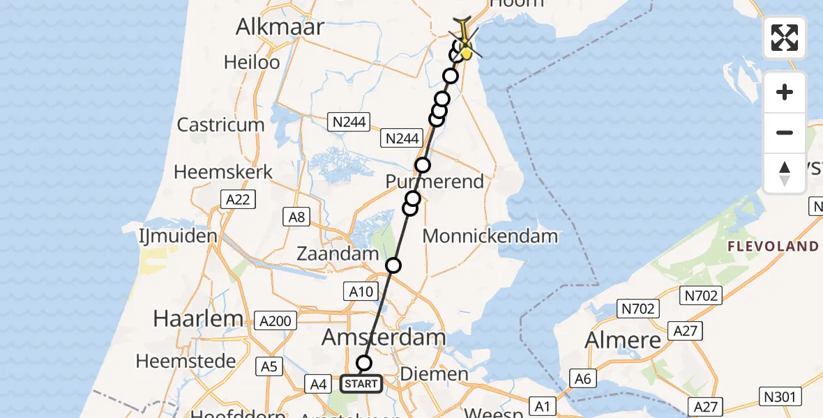 Routekaart van de vlucht: Lifeliner 1 naar Avenhorn