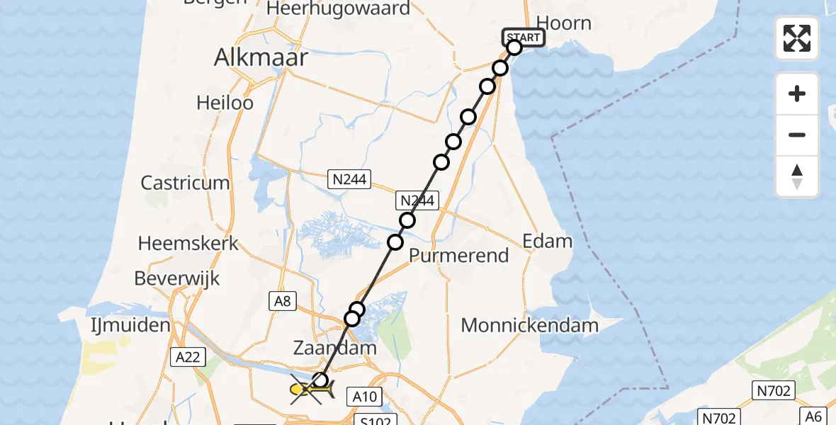 Routekaart van de vlucht: Lifeliner 1 naar Amsterdam Heliport