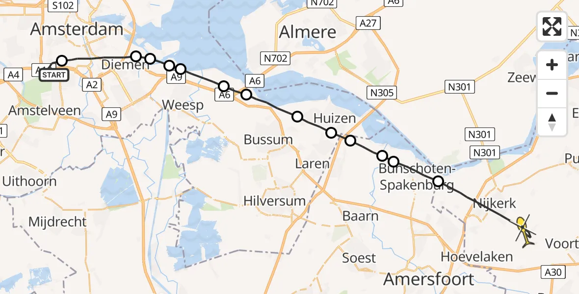 Routekaart van de vlucht: Lifeliner 1 naar Nijkerk